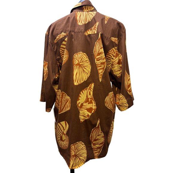 Johnna Ortiz Cotton Print Oversized Blouse Brown M - Picture 2 of 8